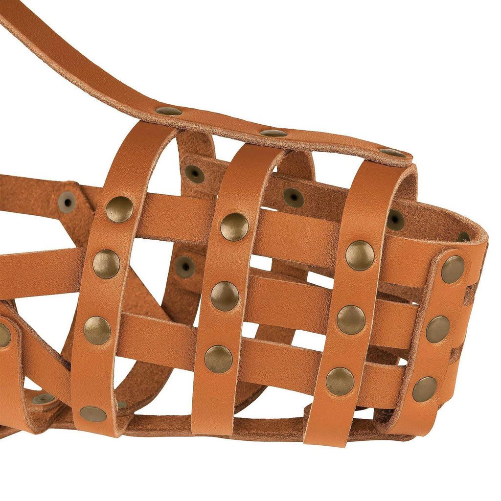 Leather Dog Muzzle Adjustable Breathable Medium Large Breeds Black Brown Red P9372