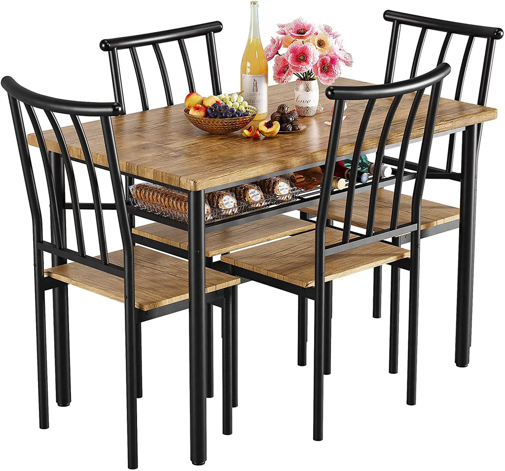 5-Piece Kitchen Table and Chairs for 4 with Metal Frame & Storage Rack K948947
