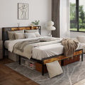 Queen Size Dark Grey Bed Frame with Storage Headboard D61008