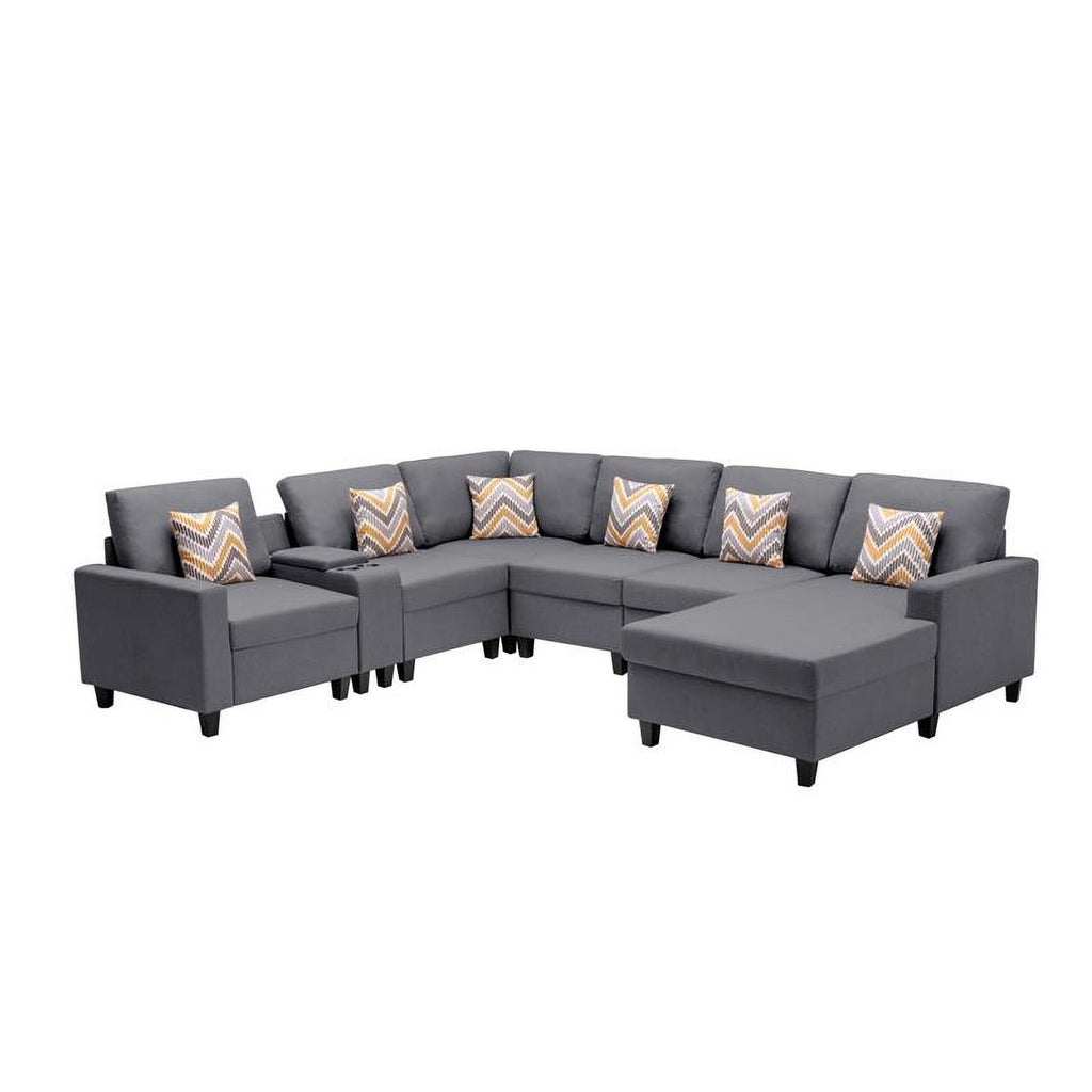 Gray Fabric Reversible Sectional with Charging Ports C40341