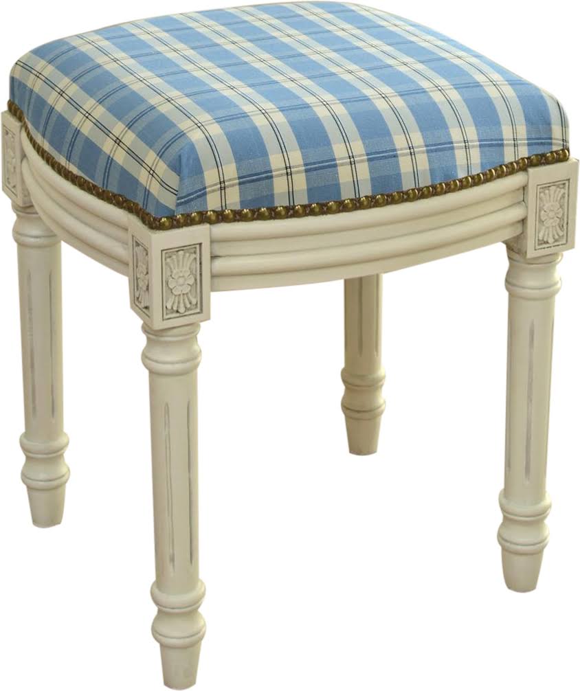Blue Plaid Upholstered Vanity Stool D316142