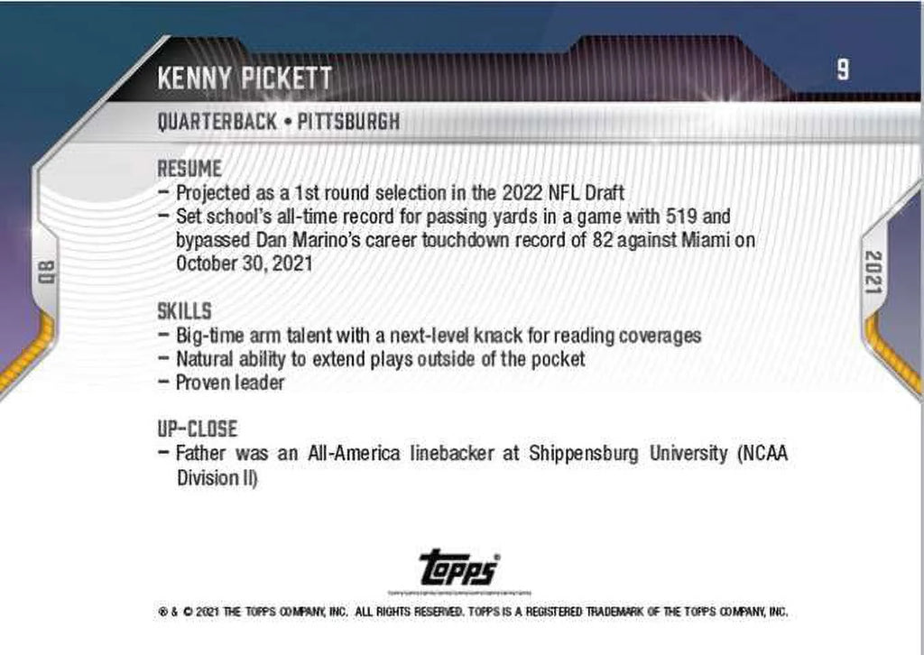 2021 Bowman NEXT Kenny Pickett Trading Card A916307