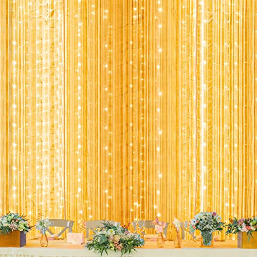 300 LED Curtain String Lights 8 Modes Warm White L32854