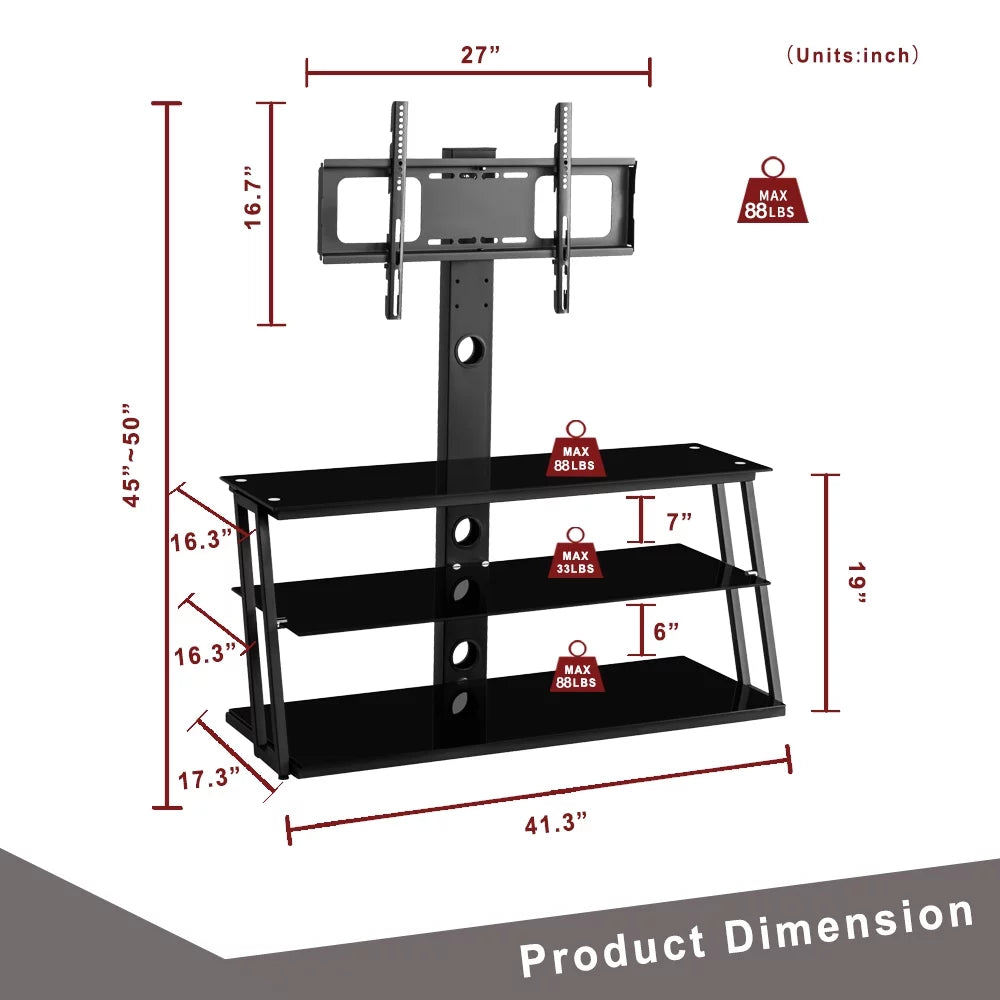 Height Adjustable Tempered Glass Swivel TV Stand I63380