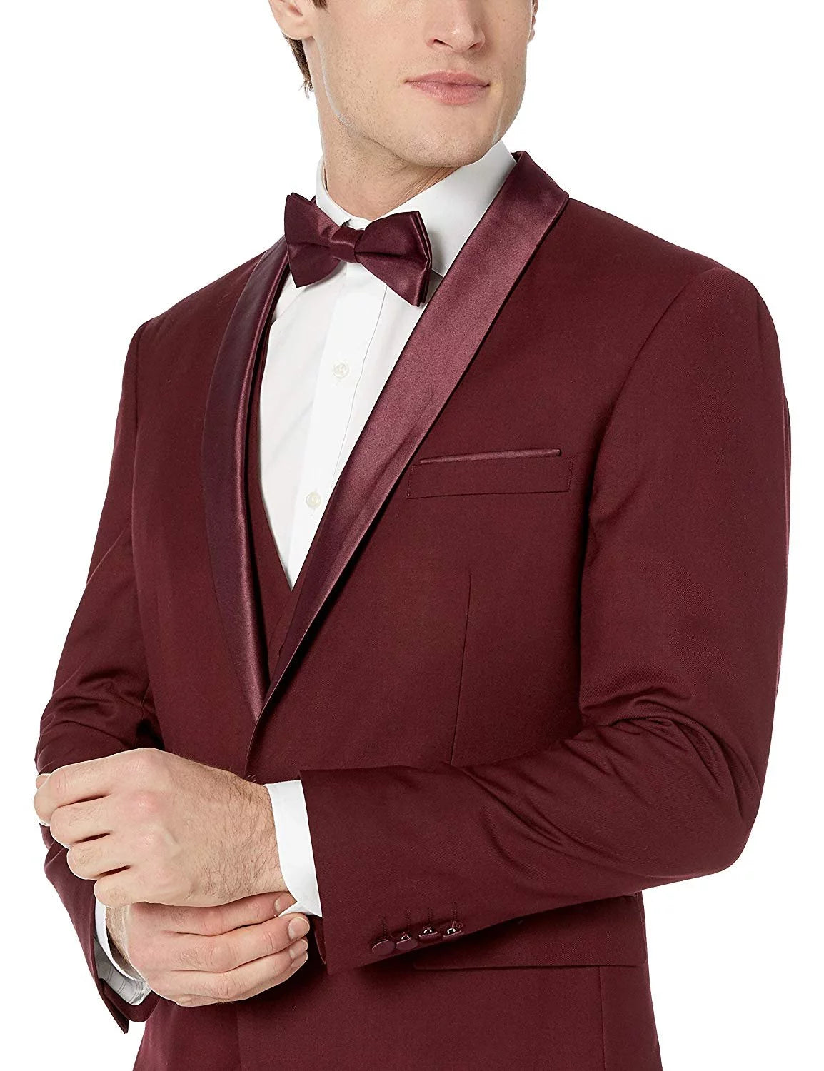 Men's Single Breasted Three Piece Shawl Collar Tuxedo Burgundy I1208