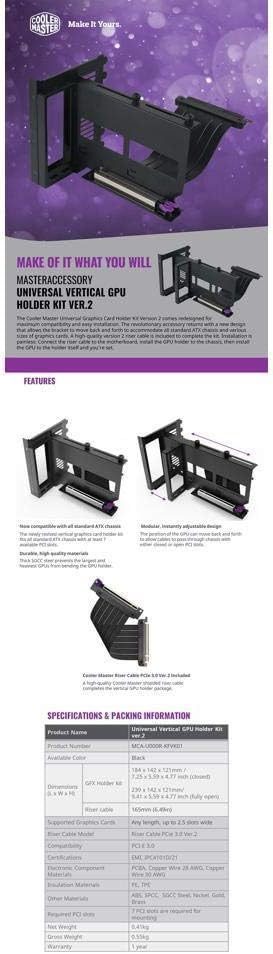 Vertical Graphics Card Holder Kit with 6.5in Riser Cable I68920