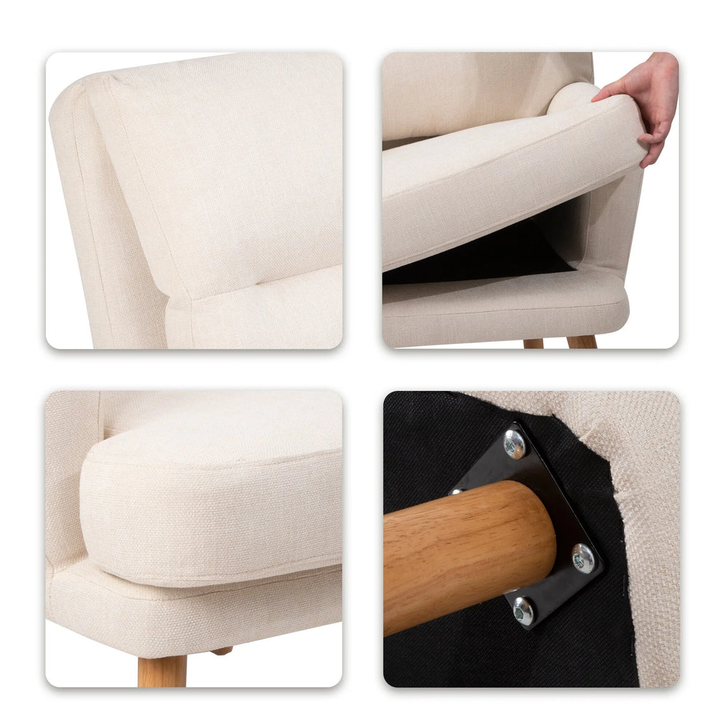 Beige Fabric Accent Chair with Ottoman V483