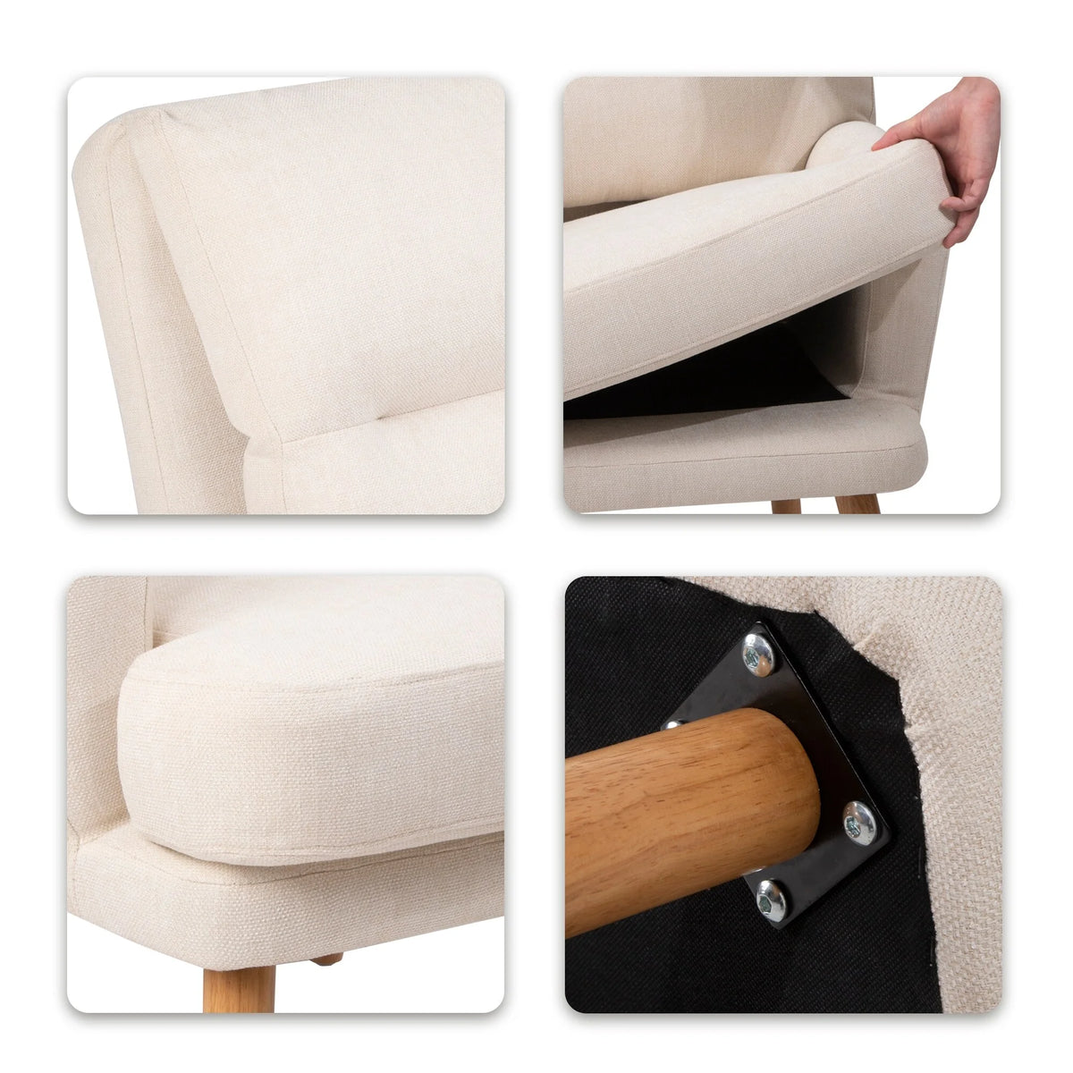 Beige Fabric Accent Chair with Ottoman V483