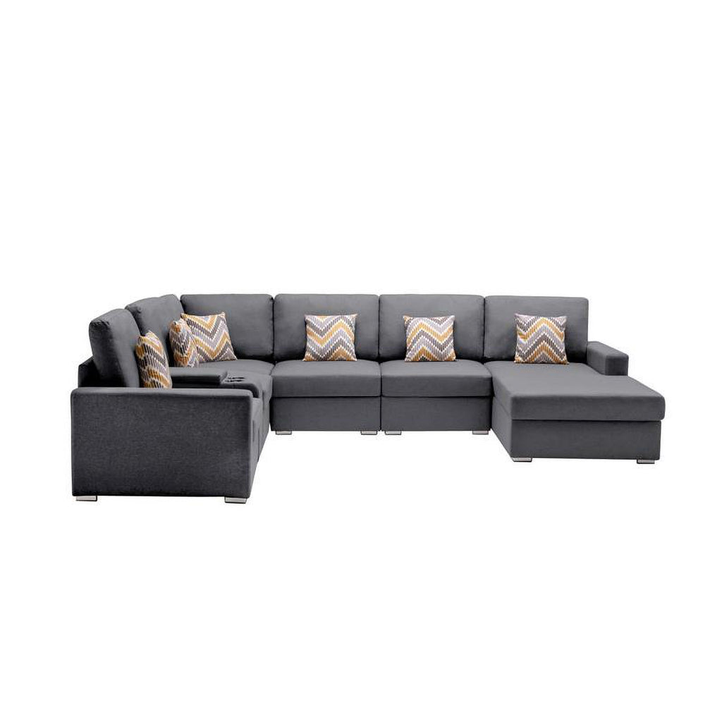 Gray Fabric Reversible Sectional with Charging Ports C40341