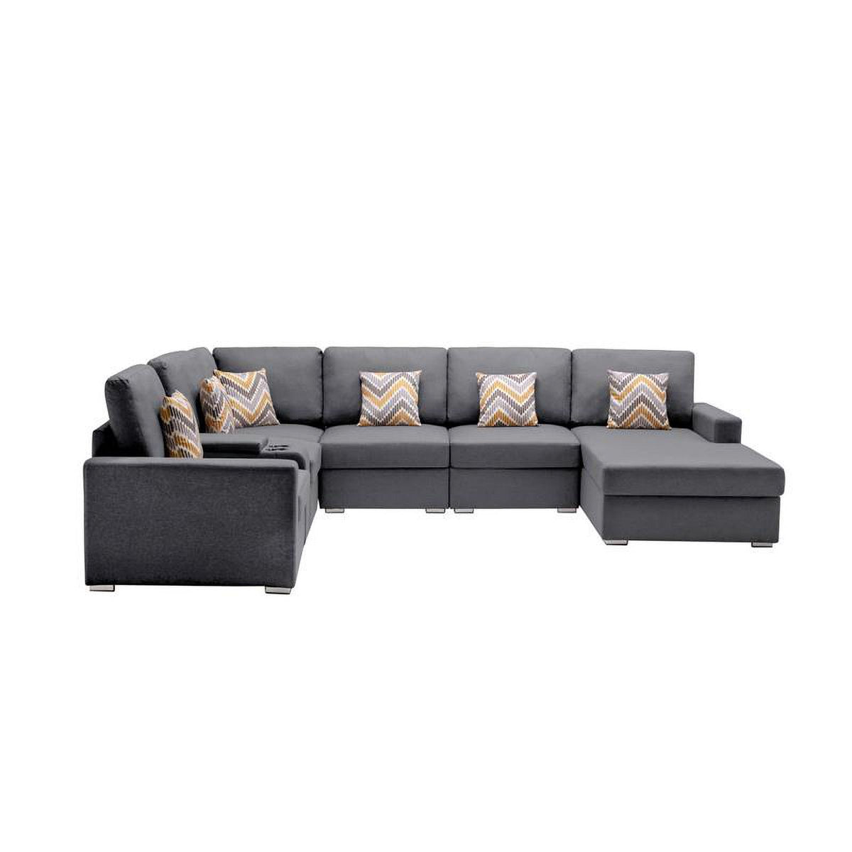 Gray Fabric Reversible Sectional with Charging Ports C40341