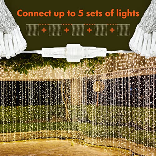 300 LED Curtain String Lights 8 Modes Warm White L32854