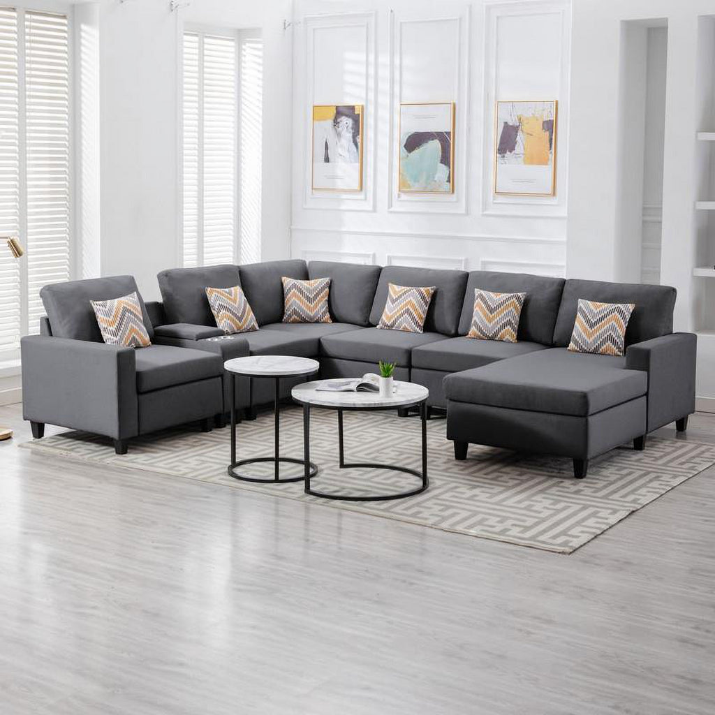 Gray Fabric Reversible Sectional with Charging Ports C40341