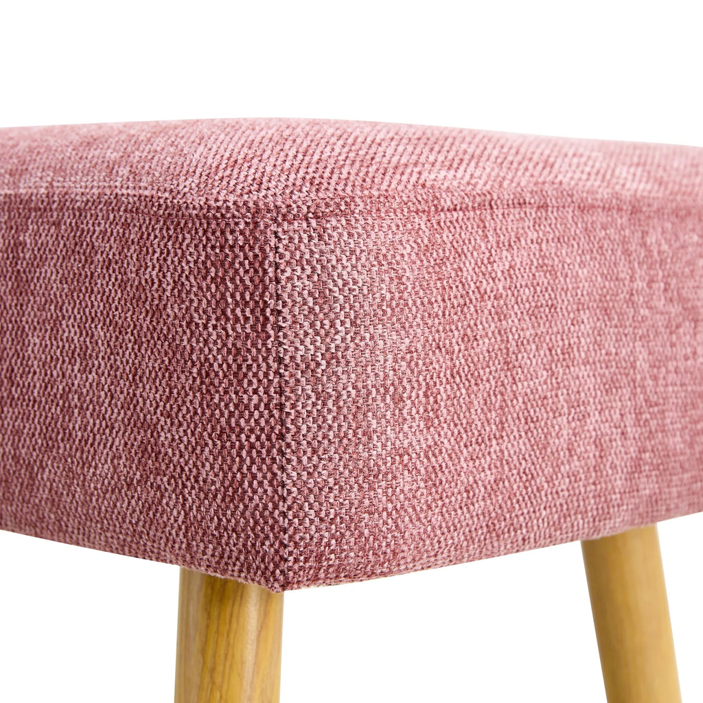 Pink Linen Upholstered Tufted Bench with Wood Legs X978