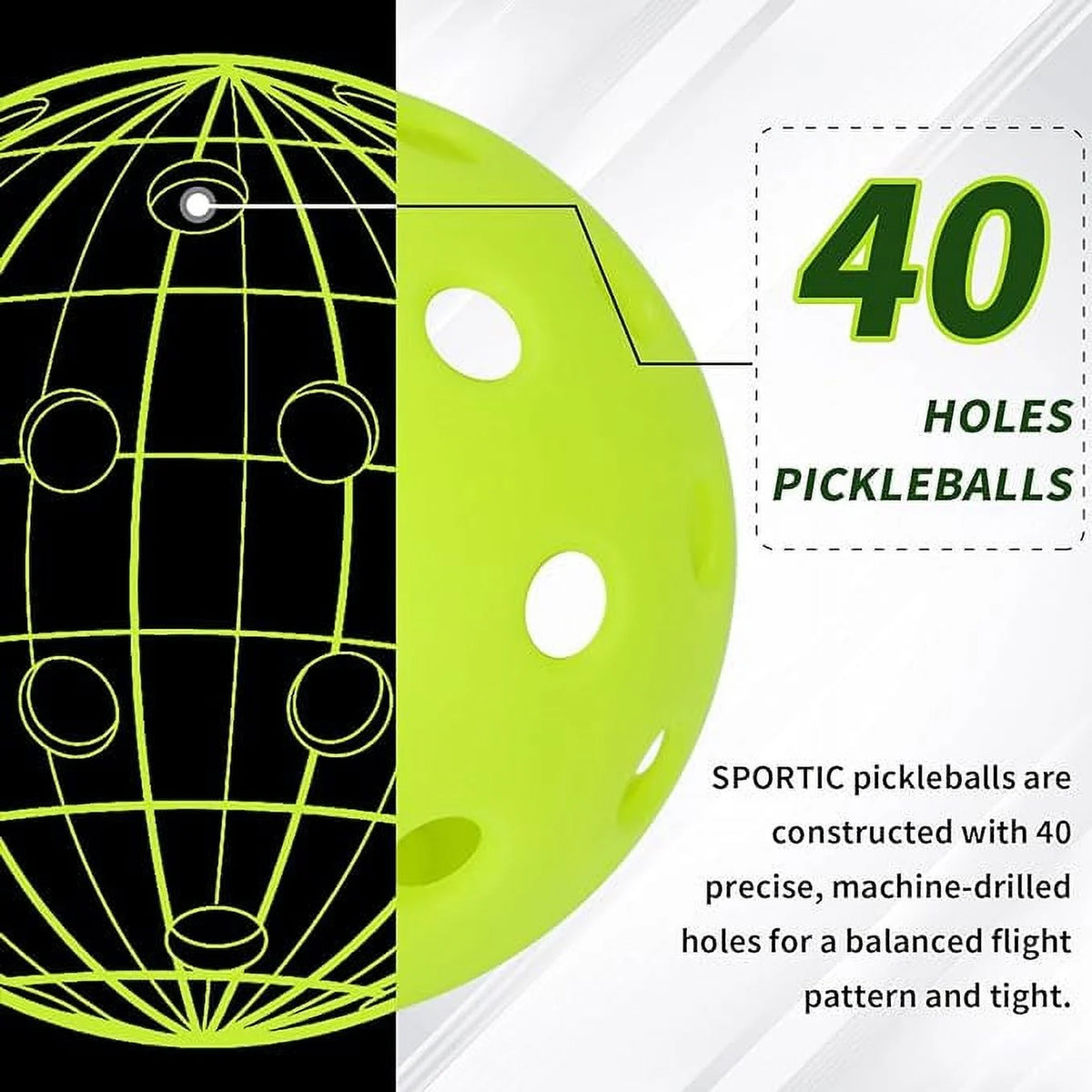 30PC Pickleballs 40 Holes Outdoor Indoor Green C812