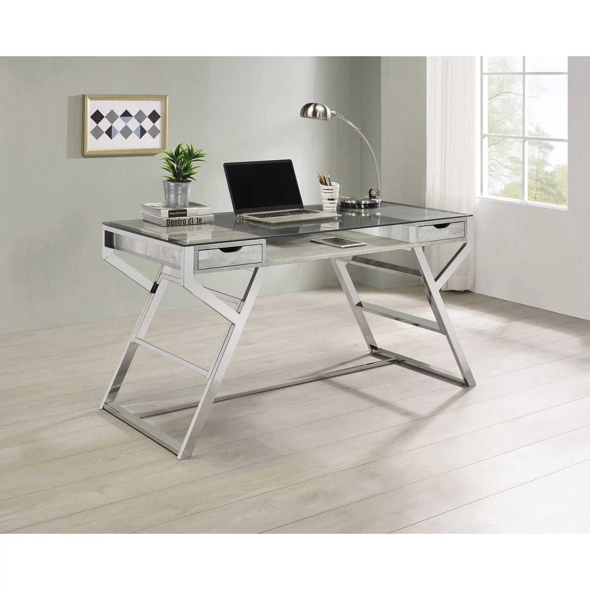 2 Drawer Glass Top Writing Desk L162980