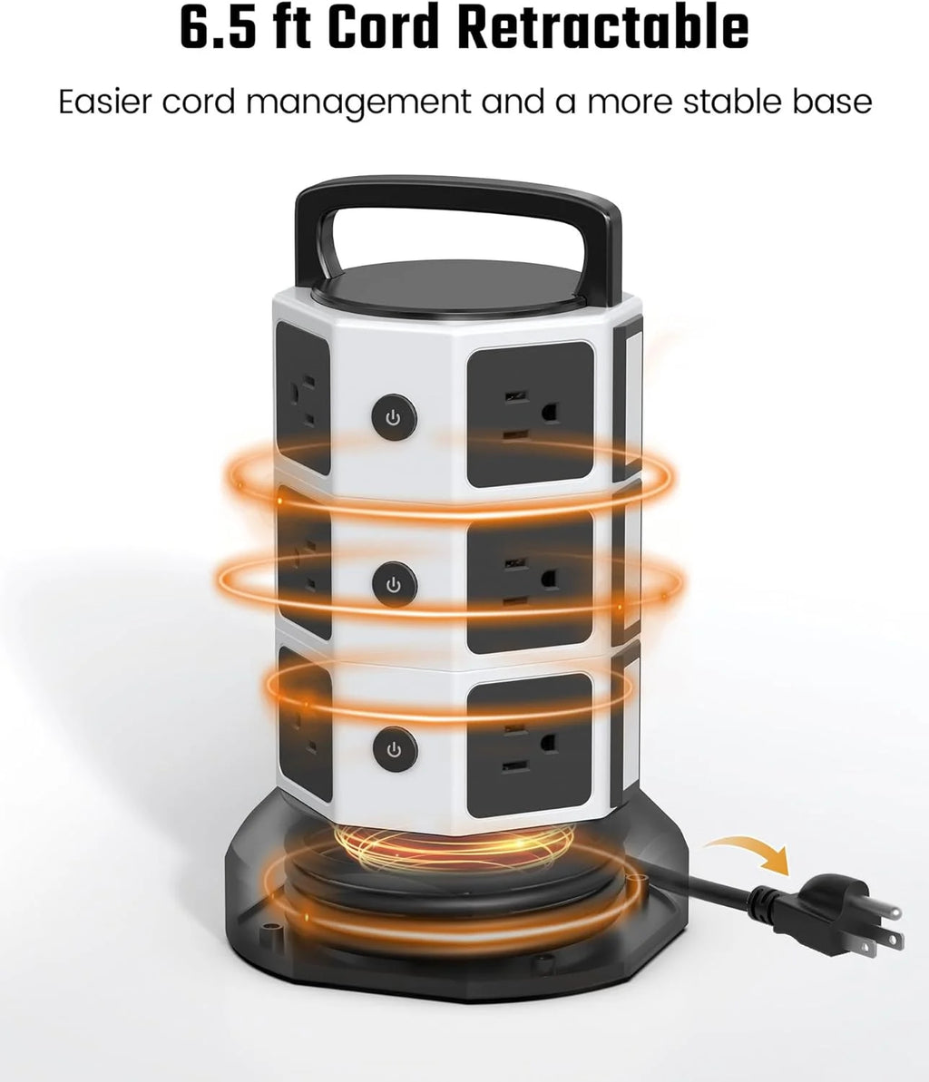 12 AC Outlets 6 USB Ports Power Strip Tower H14126