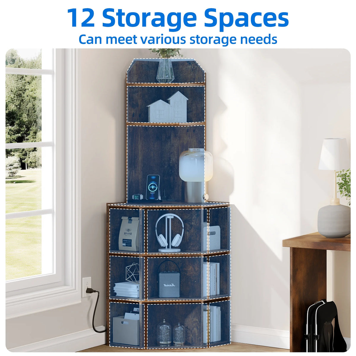 5-Tier Corner Shelf with USB Ports and Outlets Y6020