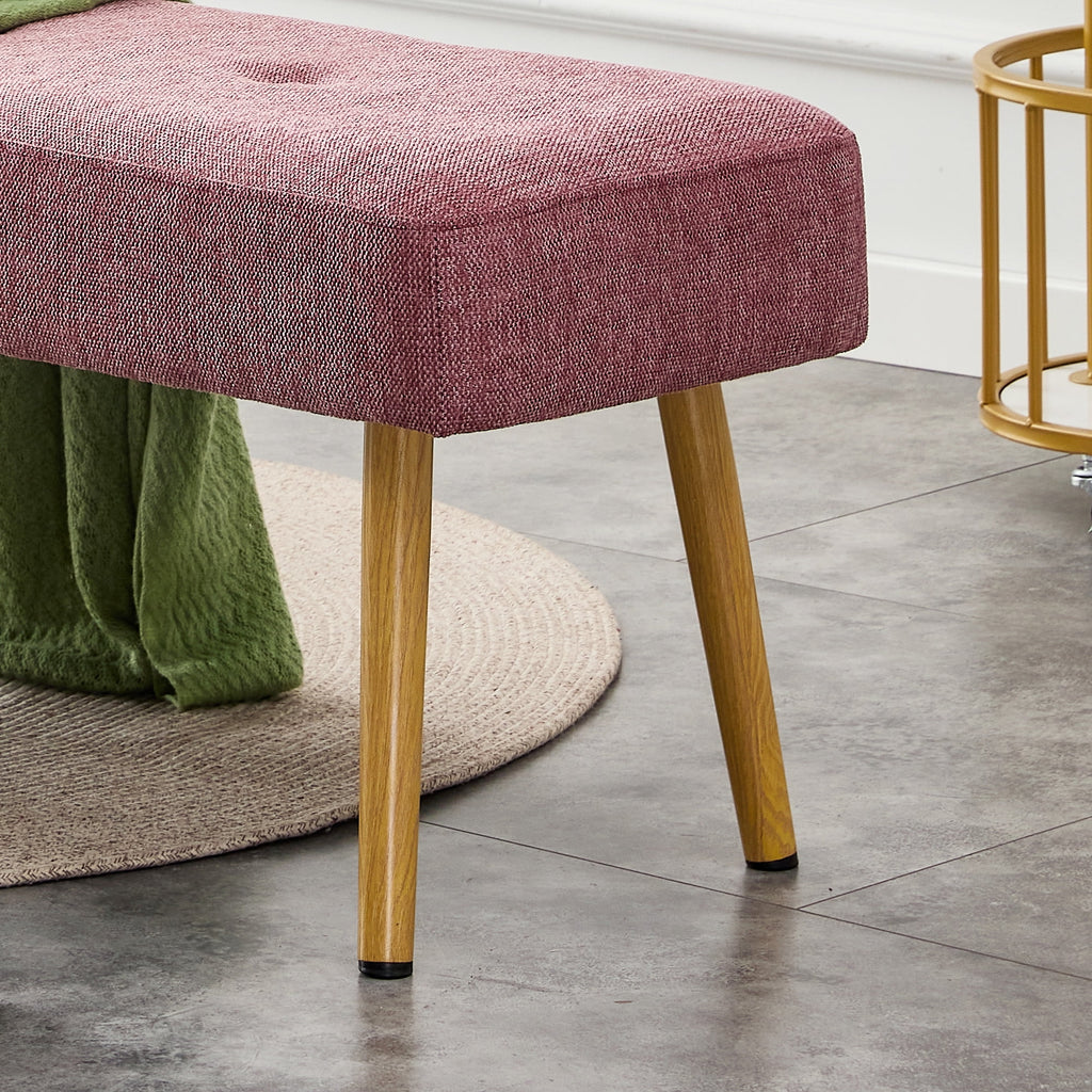 Pink Linen Upholstered Tufted Bench with Wood Legs X978