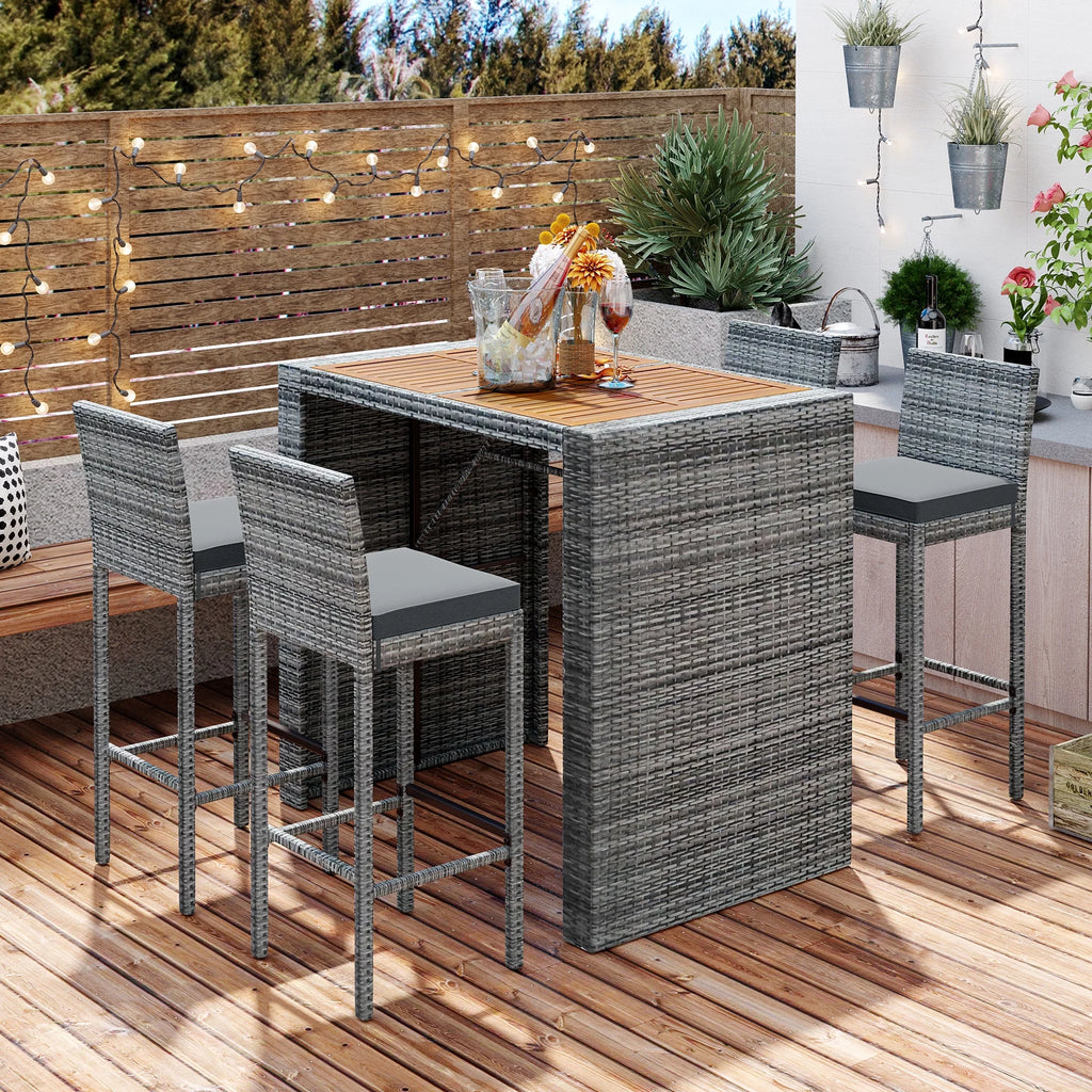 5 Pcs Gray Wicker Patio Bar Dining Table Set V58242