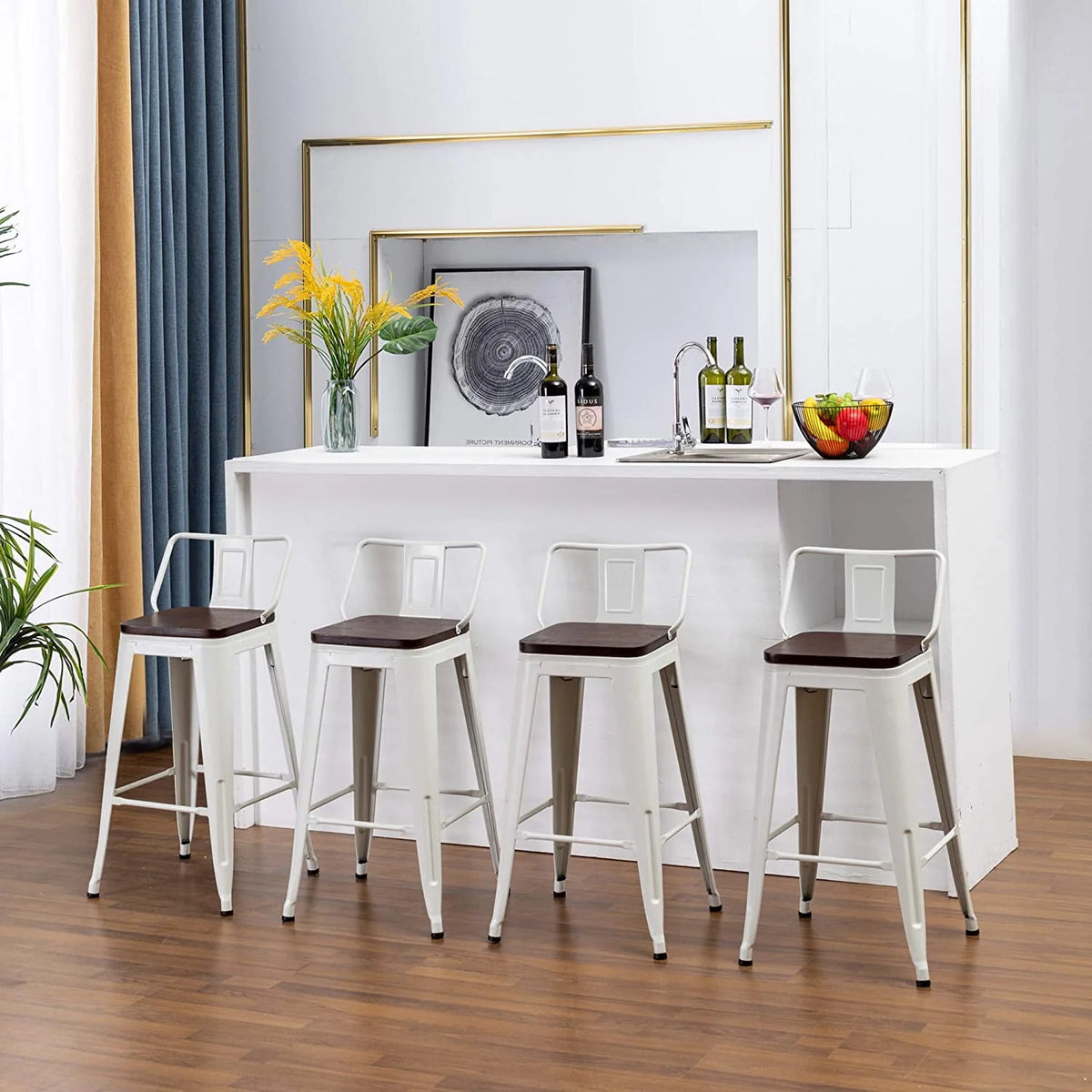 24 Metal Barstools Set of 4 Counter Height with Back N548306