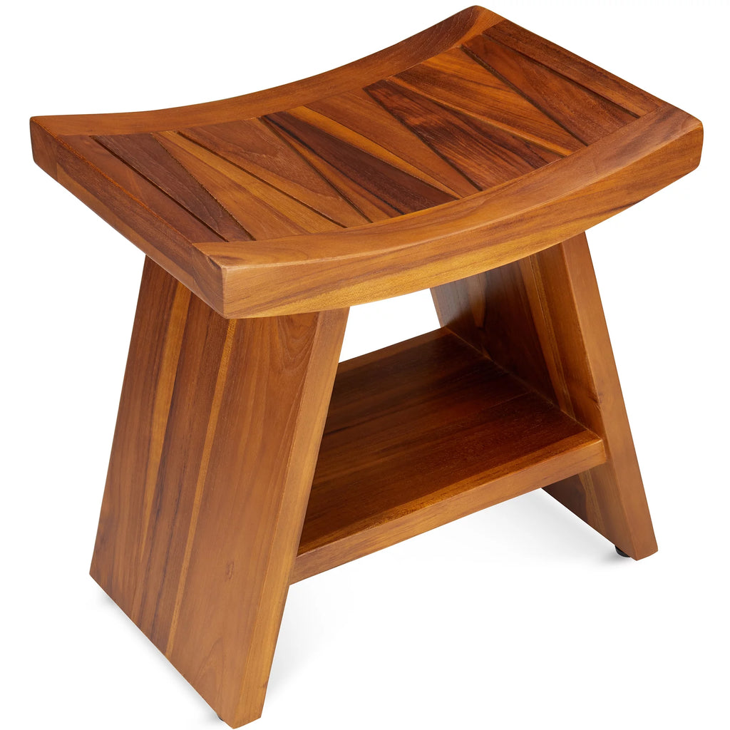 Teak Shower Stool with Shelf D1569