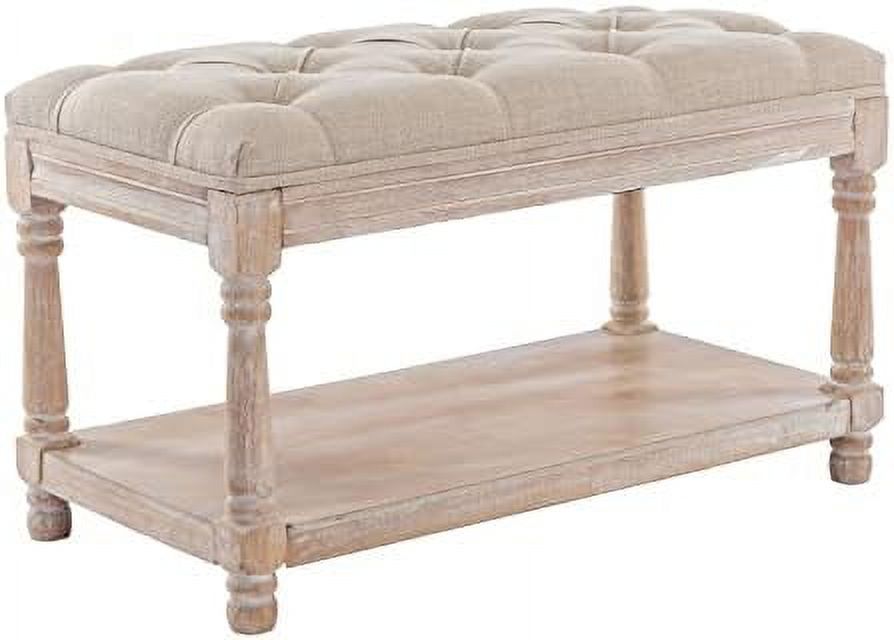 Gray Tufted Wood Entryway Bench Z48669