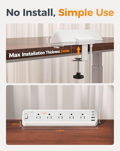 Desk Clamp Power Strip 10 Ft, 5 Outlets with 4 USB Ports S58977