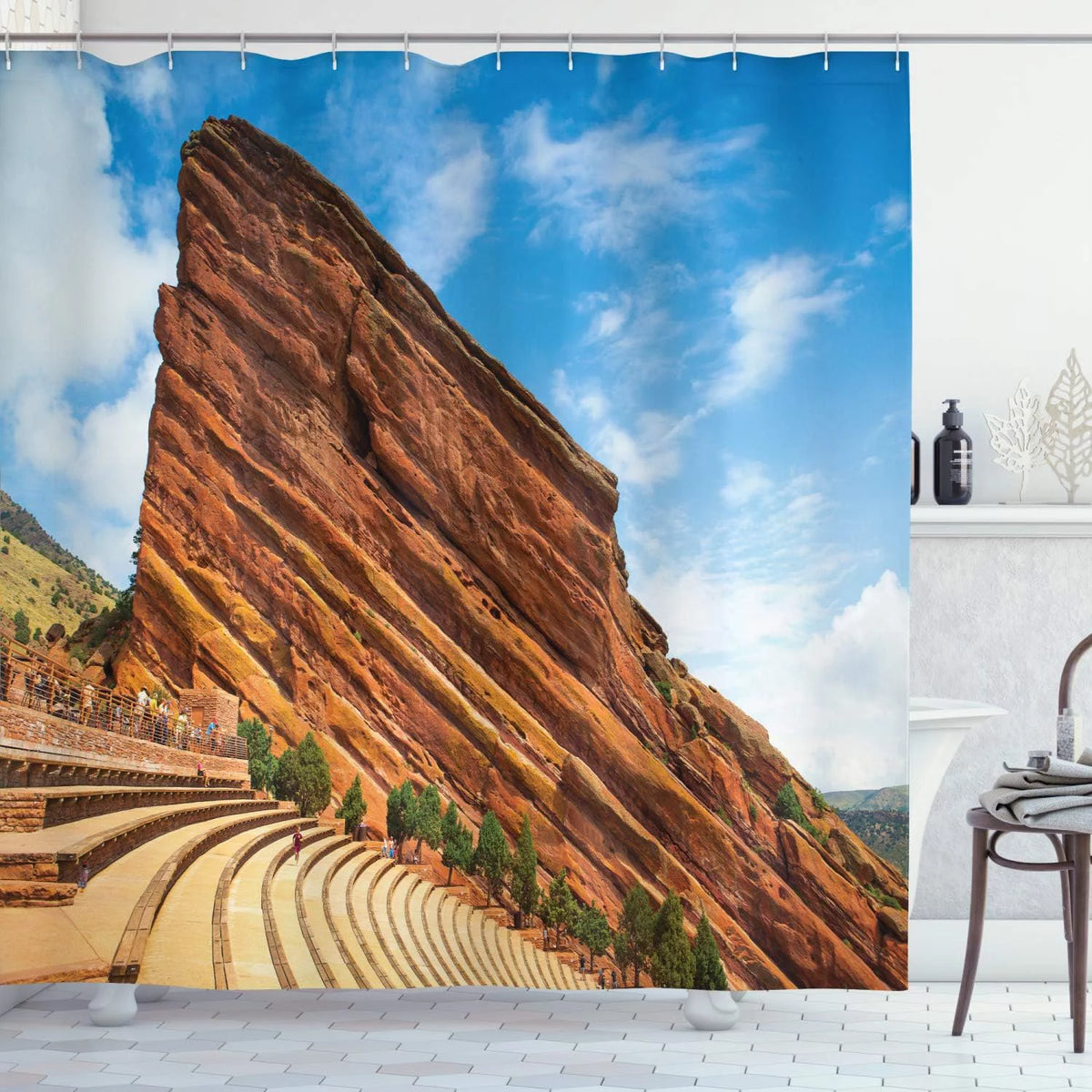 Sea Blue Cinnamon 72x72 inch Cloth Fabric Shower Curtain Set with Hooks A831014