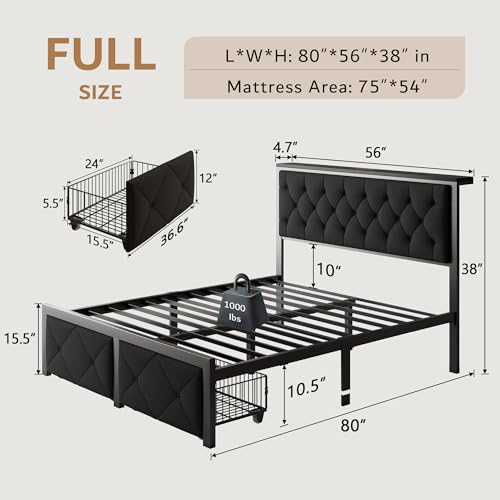 Twin Bed Frame with Storage Drawers Linen Upholstered Headboard Grey D93391