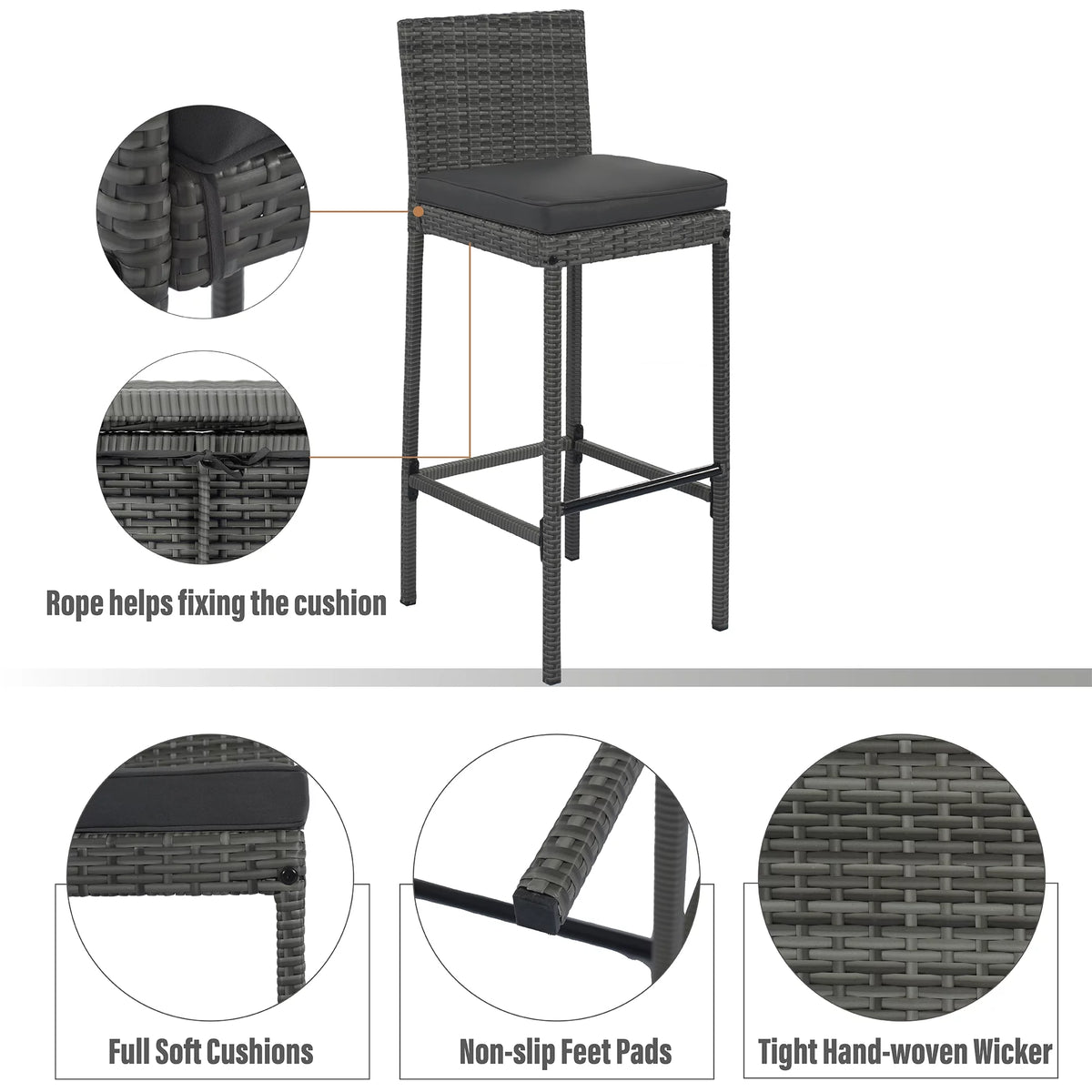 5 Pcs Gray Wicker Patio Bar Dining Table Set V58242