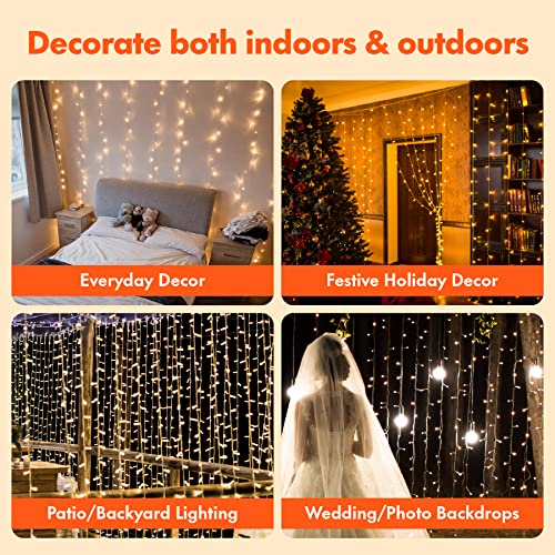 300 LED Curtain String Lights 8 Modes Warm White L32854