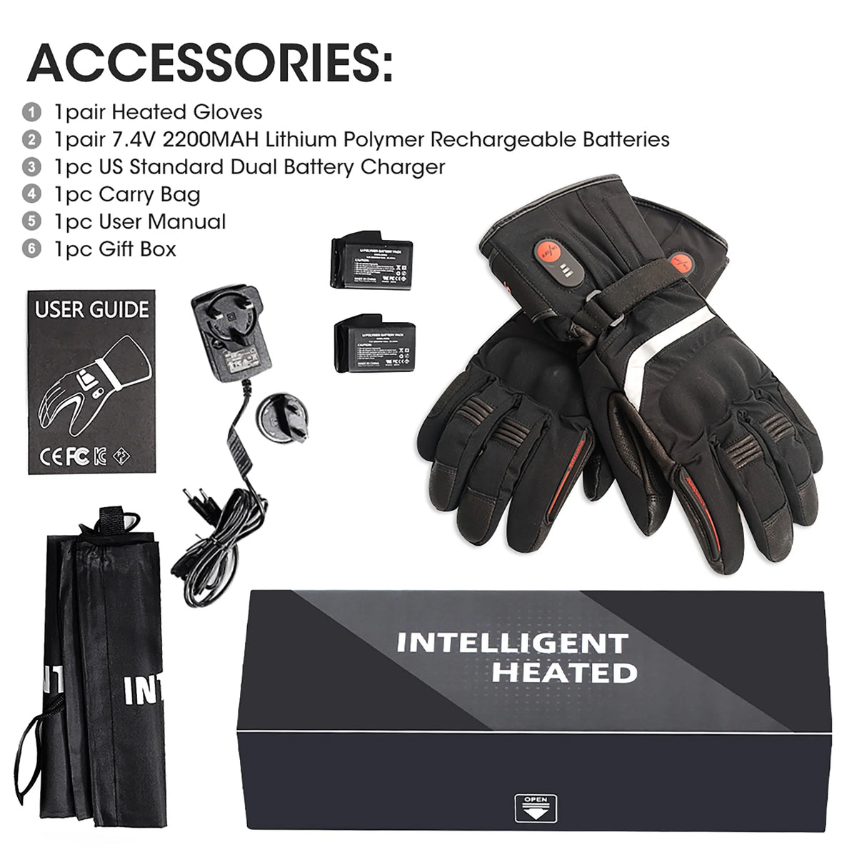 Rechargable Heated Motorcycle Gloves (Black) K8234