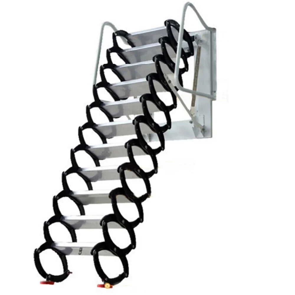 Telescopic Pull-down Attic Ladder Stairs, 12 Steps Wall Mounted Folding Scissor Structure Collapsible Stairs, Black O644